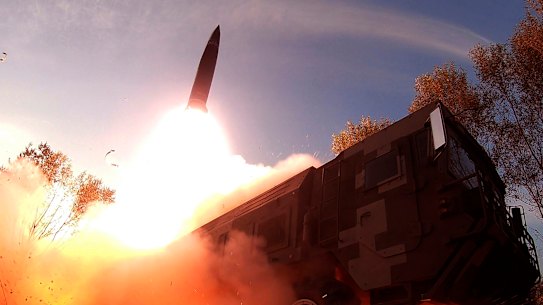 This photo provided on October 10 by the North Korean government purports to show a missile test.