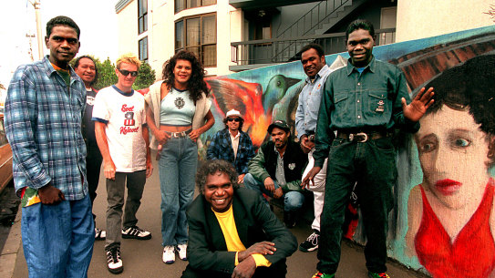 Yothu Yindi, with the late Mandaway Yunupingu at the front, pictured in 1996.