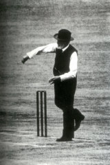 The only known photograph of Tom Garrett bowling.