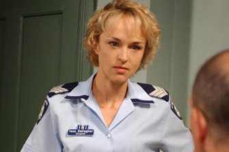 Caroline Craig in Blue Heelers: an old man from the show hits her with dried beans, accusing her of killing Maggie Doyle.