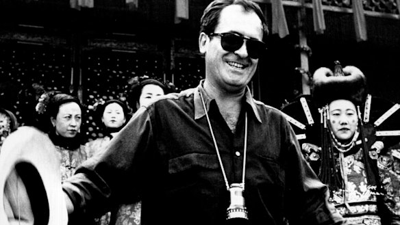 Bernardo Bertolucci during filming of the wedding sequence in The Last Emperor.