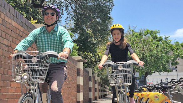Adrian Schrinner and Anne Savage try out CityCycle.