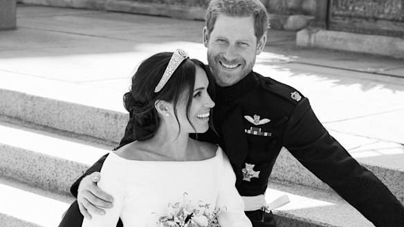 The couple posed for a less formal photo.