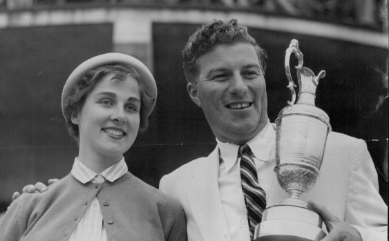 Peter Thomson with his wife Lois,  after winning the British Open Golf Championship in 1954.