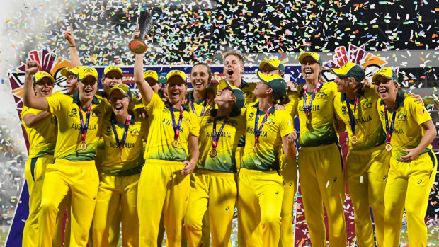 Winning culture: Australia's women's cricket team celebrate their World T20 victory.