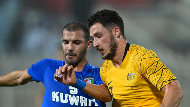On the attack: Mathew Leckie in the action in the recent win over Kuwait.