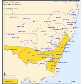 The weather bureau's severe weather warning issued for southern and eastern parts of NSW. 