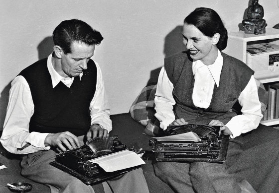 Charmian Clift and George Johnston working side-by-side in Sydney in 1948, before they moved to Hydra.