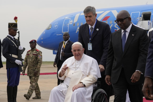 Pope Francis with Congolese Prime Minister Sama Lukonde as he arrives in Kinshasa in January.
