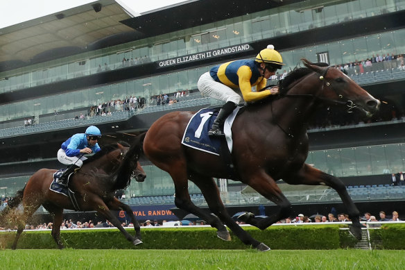 Storm Boy holds off Prost in the Skyline Stakes.