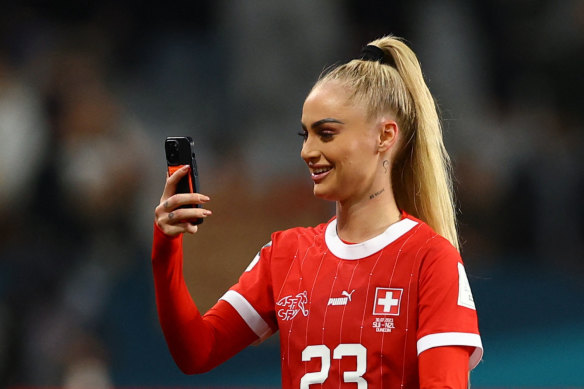 Switzerland’s Alisha Lehmann celebrates after the match against New Zealand. 