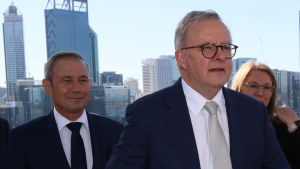 Prime Minister Anthony Albanese with WA Premier Roger Cook in Perth on Wednesday.