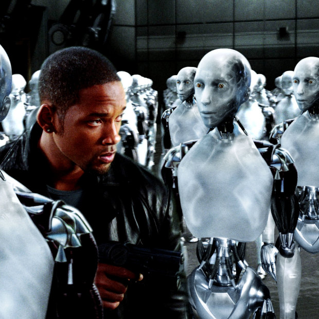 Will Smith battles another pesky AI that thinks it knows best (and a few thousand robots) in the 2004 film <i>I, Robot. 