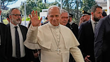 Pope Leo XIV arrives at the Agostino Gemelli Polyclinic in Rome, on Tuesday, October 13.
