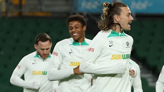 The Socceroos face Palestine in Perth on Tuesday.