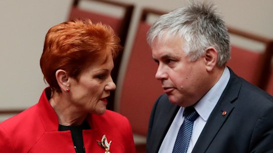 One Nation's Pauline Hanson and Centre Alliance's Rex Patrick are negotiating with the government over its three-stage tax package.