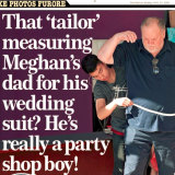 The cover of the Mail on Sunday showing Thomas Markle, Meagan Markle\'s father, being fitted for a suit.