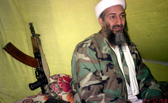 Al-Qaeda leader Osama Bin Laden in mountains of Helmand province in southern Afghanistan in 1998.