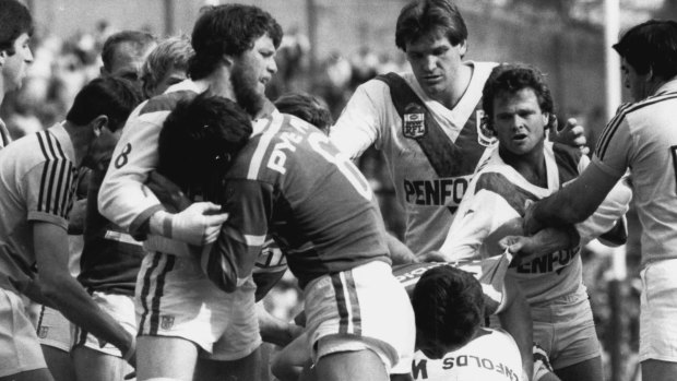 Brawling in the Souths v St George match at the SCG on September 8, 1984. 