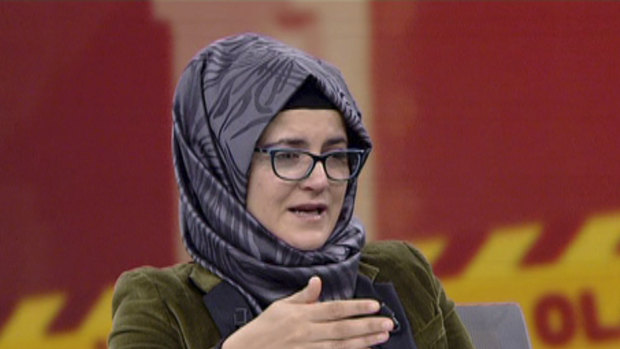 Khashoggi's fiancee Hatice Cengiz appears in an interview on Turkish television.