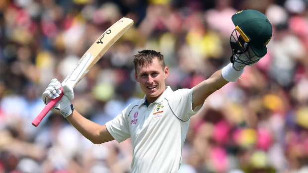 Marnus Labuschagne celebrates his first double ton at Test level. 