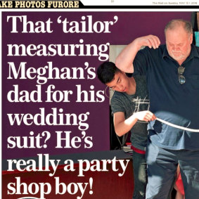 The cover of the Mail on Sunday showing Thomas Markle, Meagan Markle's father, being fitted for a suit.