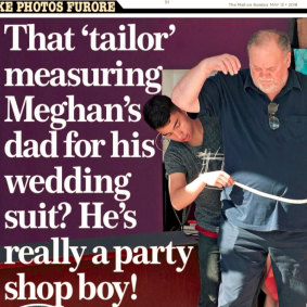 The cover of the Mail on Sunday showing Thomas Markle, Meagan Markle\'s father, being fitted for a suit.