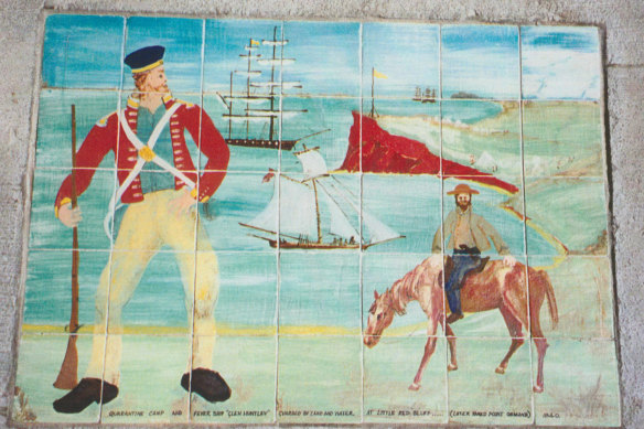 The tiles at Elwood Pier commemorating the quarantine of the Glen Huntley at Little Red Bluff.