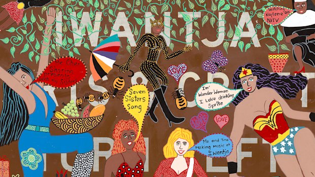 “Seven Sisters Song”, painted on a road sign, is one of 200 Indigenous Australian artworks on display at the National Gallery of Art.