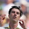 Australia’s captain Pat Cummins, right, reacts after bowling a delivery on day four at Lord’s. 