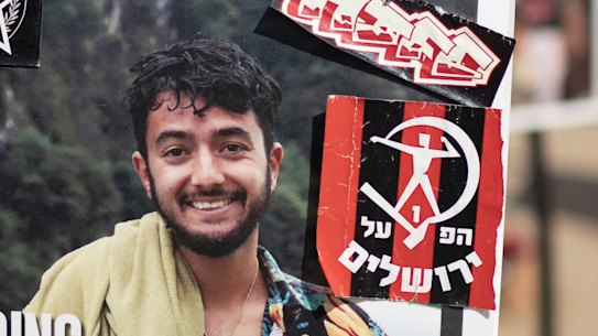 A poster depicting Israeli-American hostage Hersh Goldberg-Polin is displayed in Re’im, southern Israel at the Gaza border in February. 