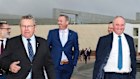 Coalition MPs led by Barnaby Joyce and Michael McCormack (right) walk to a press conference about energy policy on Monday.
