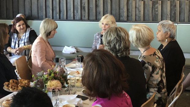 The Duchess of Cornwall, Camilla, speaks during a Women of the World event in Brisbane on Friday.