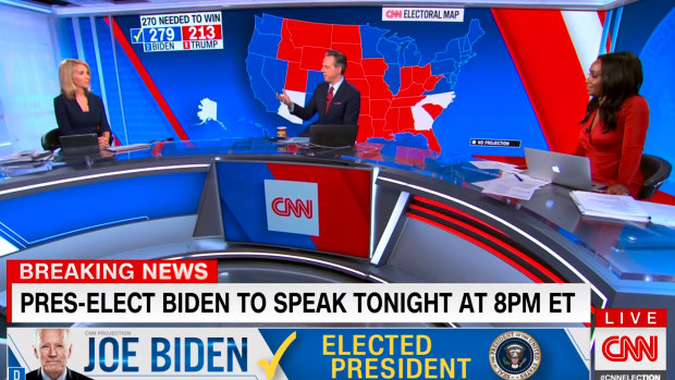 CNN covers the US election win by Democrat Joe Biden.