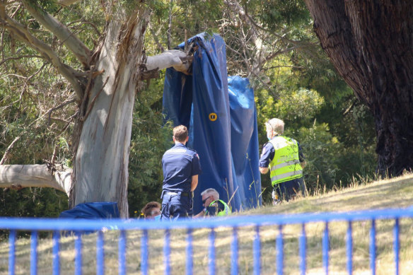 Police at the scene of the fatal incident.