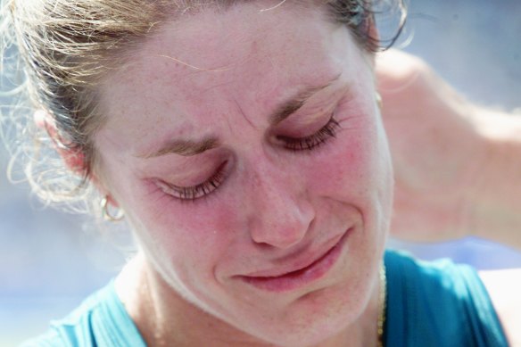 Jane Saville reacts to her disqualification.