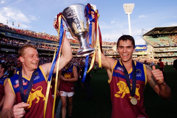 Michael Voss and Simon Black celebrate after the match.