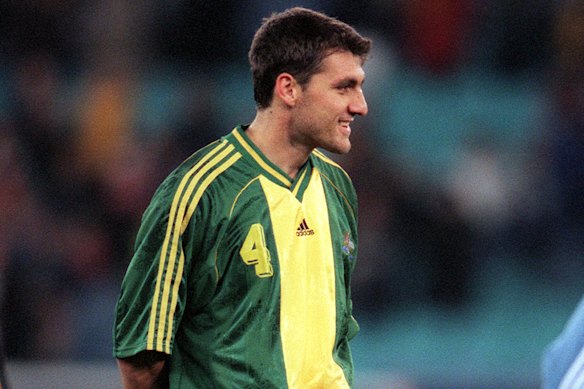 Christian Vieri in 1999, after swapping shirts with a Socceroos player post-match.