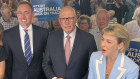 Liberal candidate for Curtin Tom White is flanked by senior party figures at his campaign launch in Claremont on Monday.