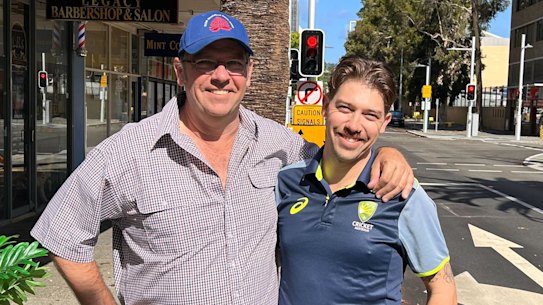 Father and son Bruce (left) and Alex Earle went to Perth for the first Test, but there was no cricket on day three.