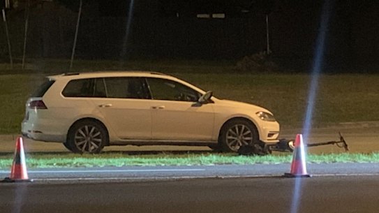The white Volkswagen station wagon and scooter that collided in Narre Warren on Friday afternoon.