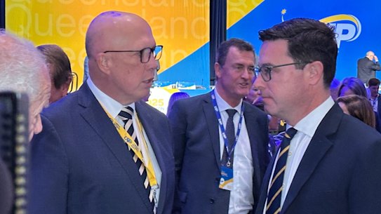 Peter Dutton with David Littleproud at the LNP state conference.