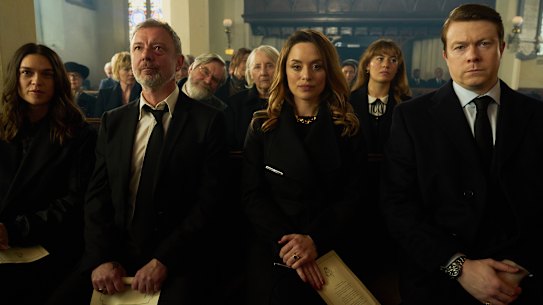 From left: Sabrina Bartlett as Bella, John Simm as Gray Wright, James Fleet as Bobby, Gemma Jones as Rose Wright, Zoe Tapper as Georgia Wright, Ruby Ashbourne Serkis as Emily and Daniel Rigby as John Wright in I, Jack Wright.