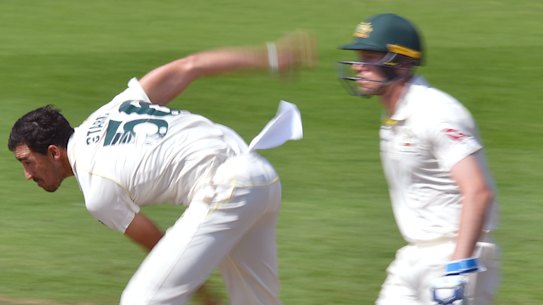 Mitchell Starc in action in the intra-club match in Southampton.