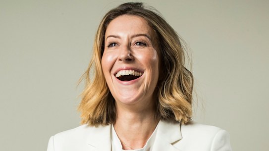 Adore Beauty founder Kate Morris with the first products from their in-house brand AB Lab,