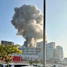 Smoke rises above the Soroka Medical Centre.