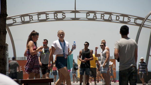 Schoolies at Surfers Paradise, on the Gold Coast, in 2015.