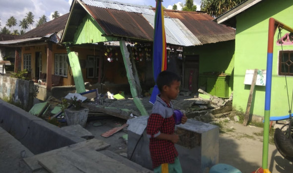A house in in Donggala, central Sulawesi, Indonesia, on Friday after the initial earthquake hit.