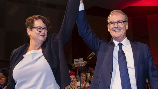 Upper house MLC Penny Sharpe, pictured during the election campaign with then leader Michael Daley, will recontest the deputy leadership role. She has been acting Labor leader since the March state election.