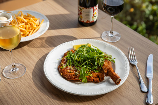 Veal cotoletta with lemon and rosemary at Harkham Restaurant.